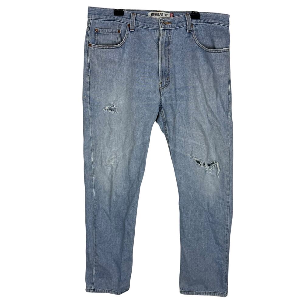 Levi's 505 Jeans Mens 38x34 Blue‎ Denim Distressed Regular Fit Straight Zip Fly